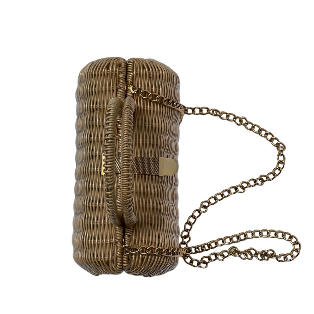 Woven Straw Barrel Handbag with Gold Chain - Picture 4 of 7